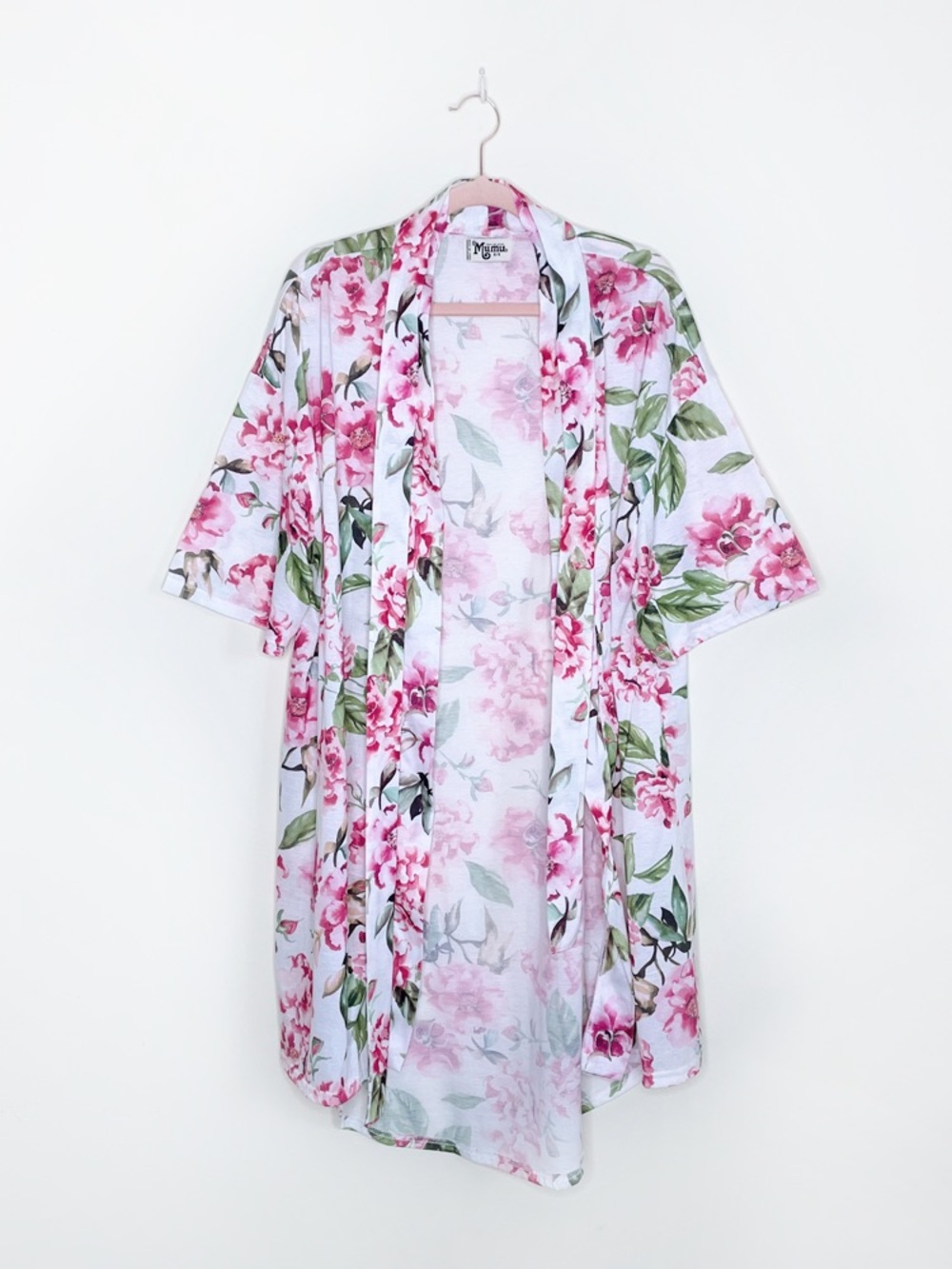 Show Me Your MuMu White Robe with Pink Floral & Green Leaf Print
